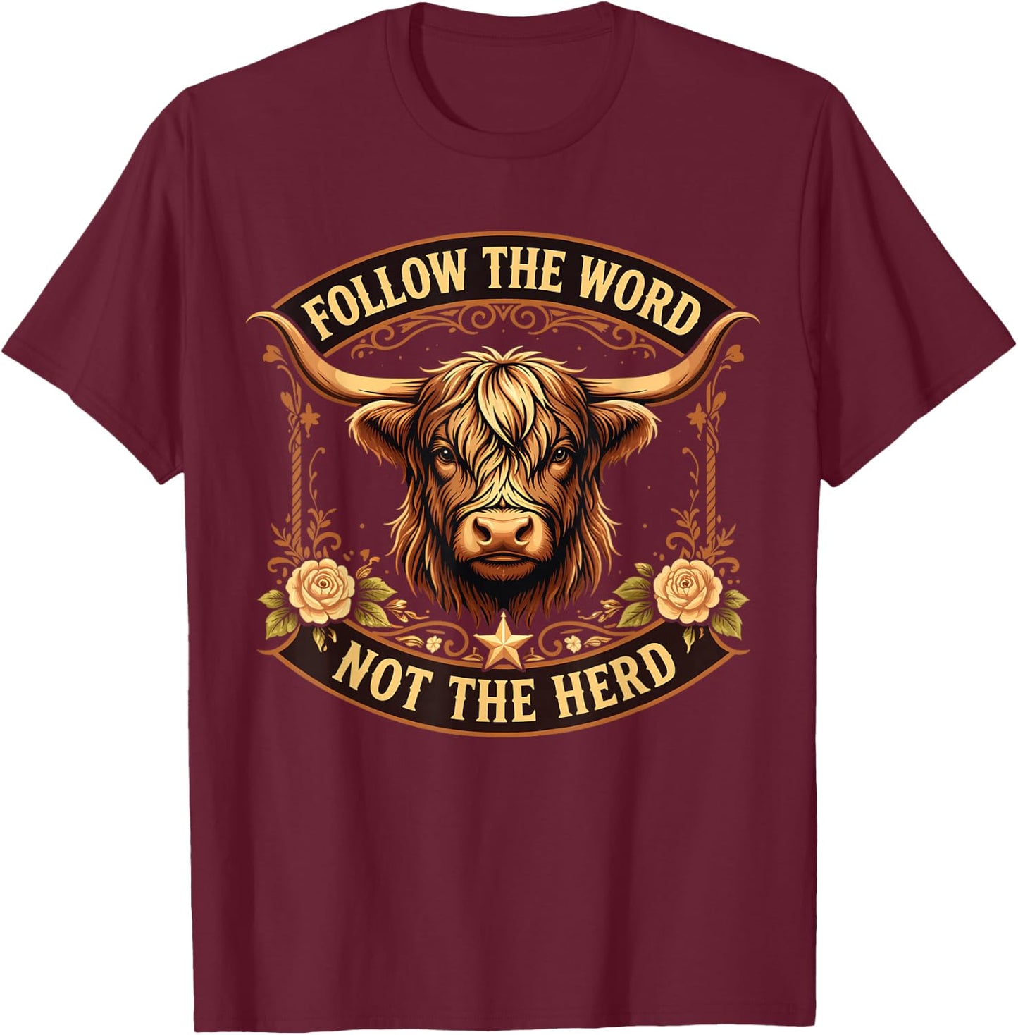 Follow The Word Not The Herd Christian Cow T-Shirt - T-Shirt | Maroon