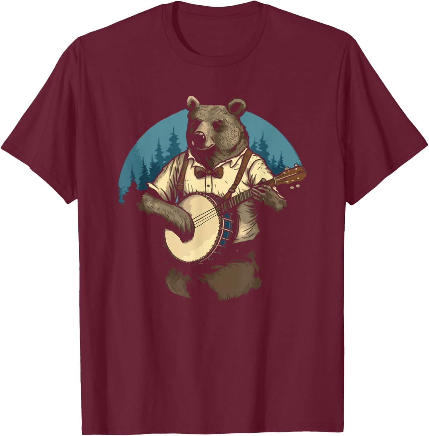 Country Music Bear Banjo Player Awesome Folk T-Shirt - T-Shirt | Maroon