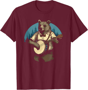 Country Music Bear Banjo Player Awesome Folk T-Shirt - T-Shirt | Maroon
