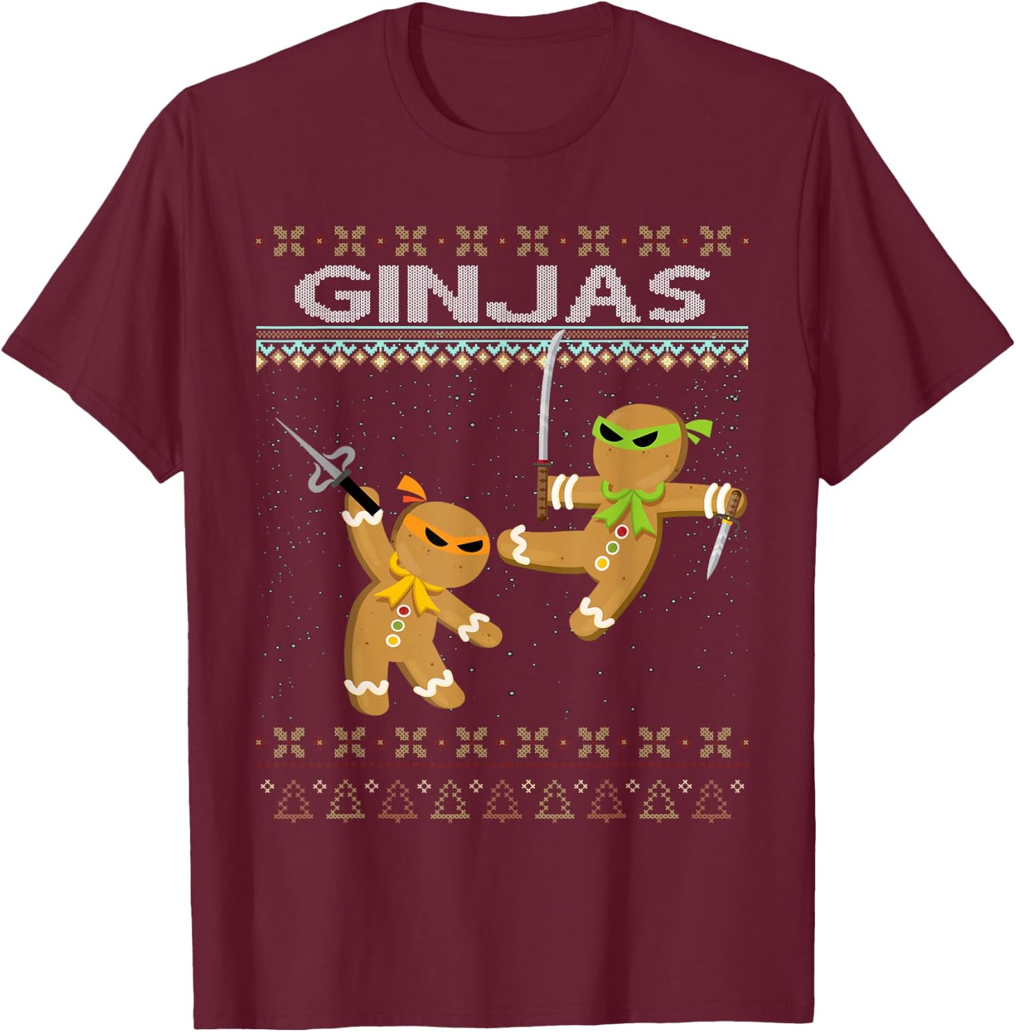 Ginjas Gingerbread Ninjas Funny Ugly Christmas T-Shirt - T-Shirt | Maroon