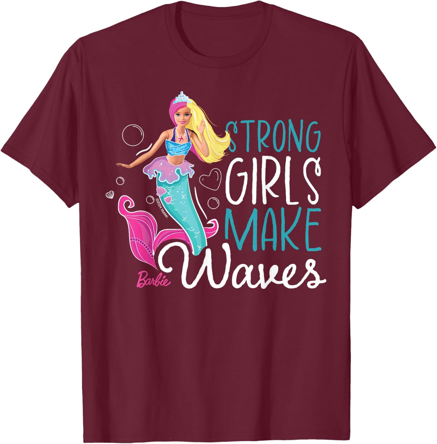 Barbie Mermaid Strong Girls Make Waves T-Shirt - T-Shirt | Maroon