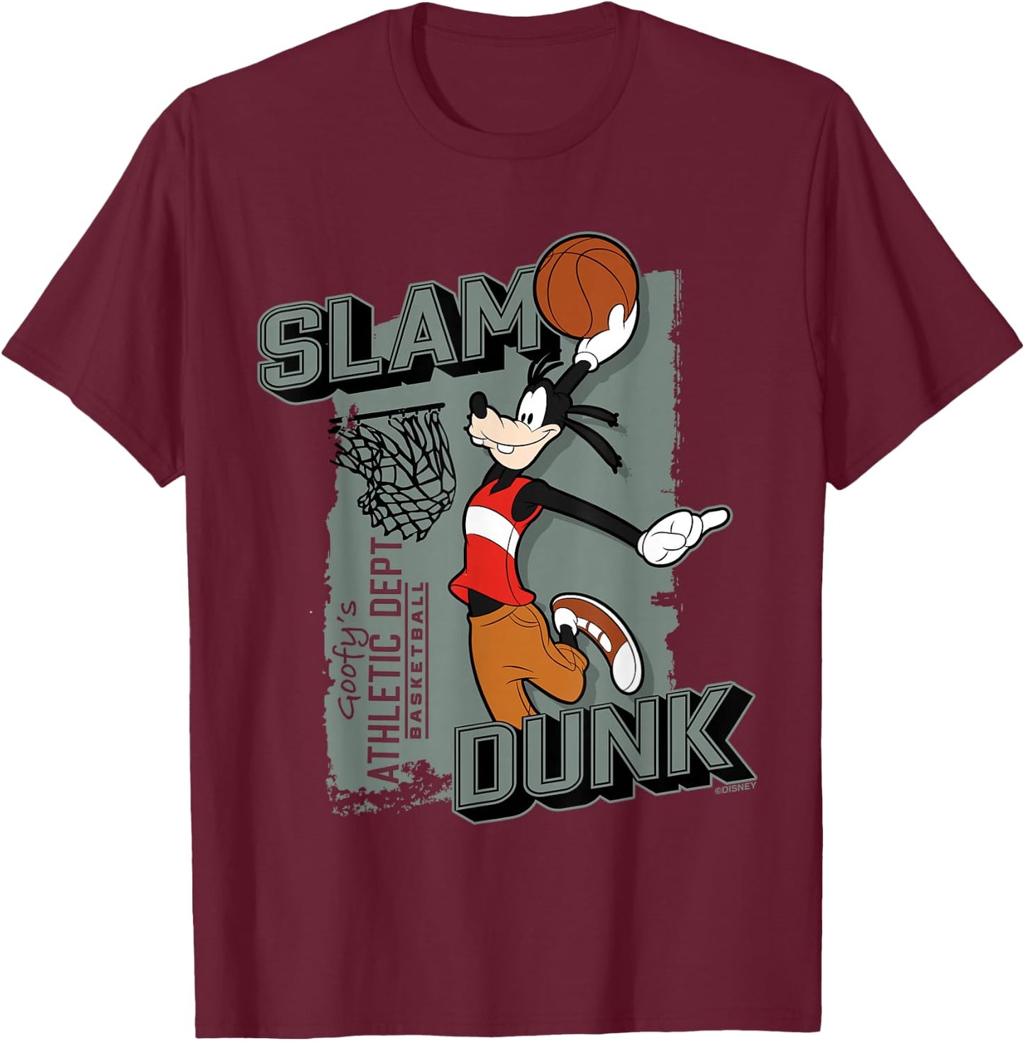Disney Goofy Sports Basketball Slam Dunk Athletic Dept , black T-Shirt - T-Shirt | Maroon