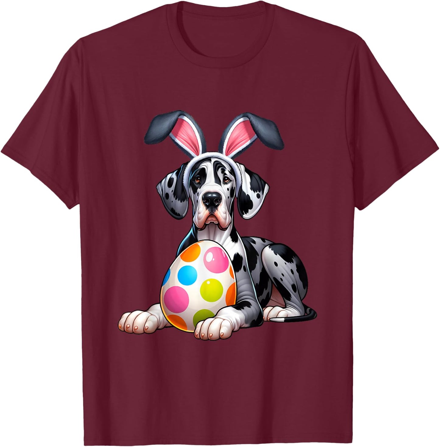 Great Dane Lovers Easter Egg Eggs Bunny Rabbits Men Women T-Shirt - T-Shirt | Maroon
