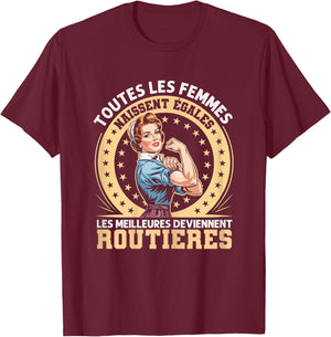 The Best Women Are Road Gift Chauffeuse Retro , Black, Female X-Small T-Shirt - T-Shirt | Maroon