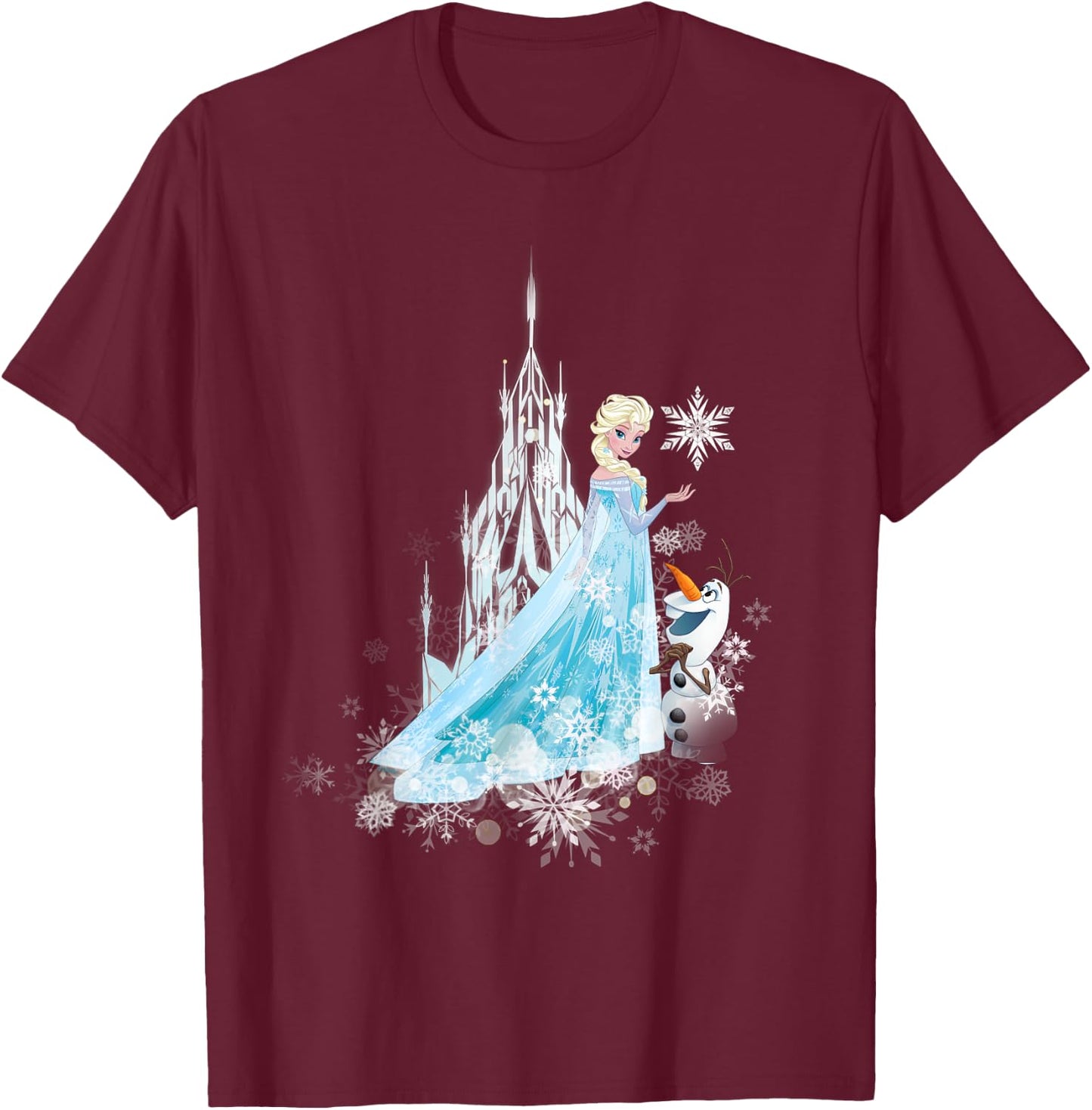 Frozen Elsa And Olaf Winter Magic T-Shirt - T-Shirt | Maroon