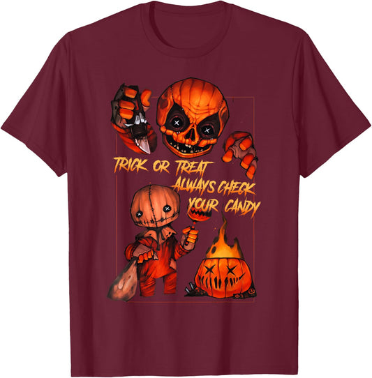 Vintage Trick Or Treat Always Check Your Candy, Pumpkin T-Shirt - T-Shirt | Maroon