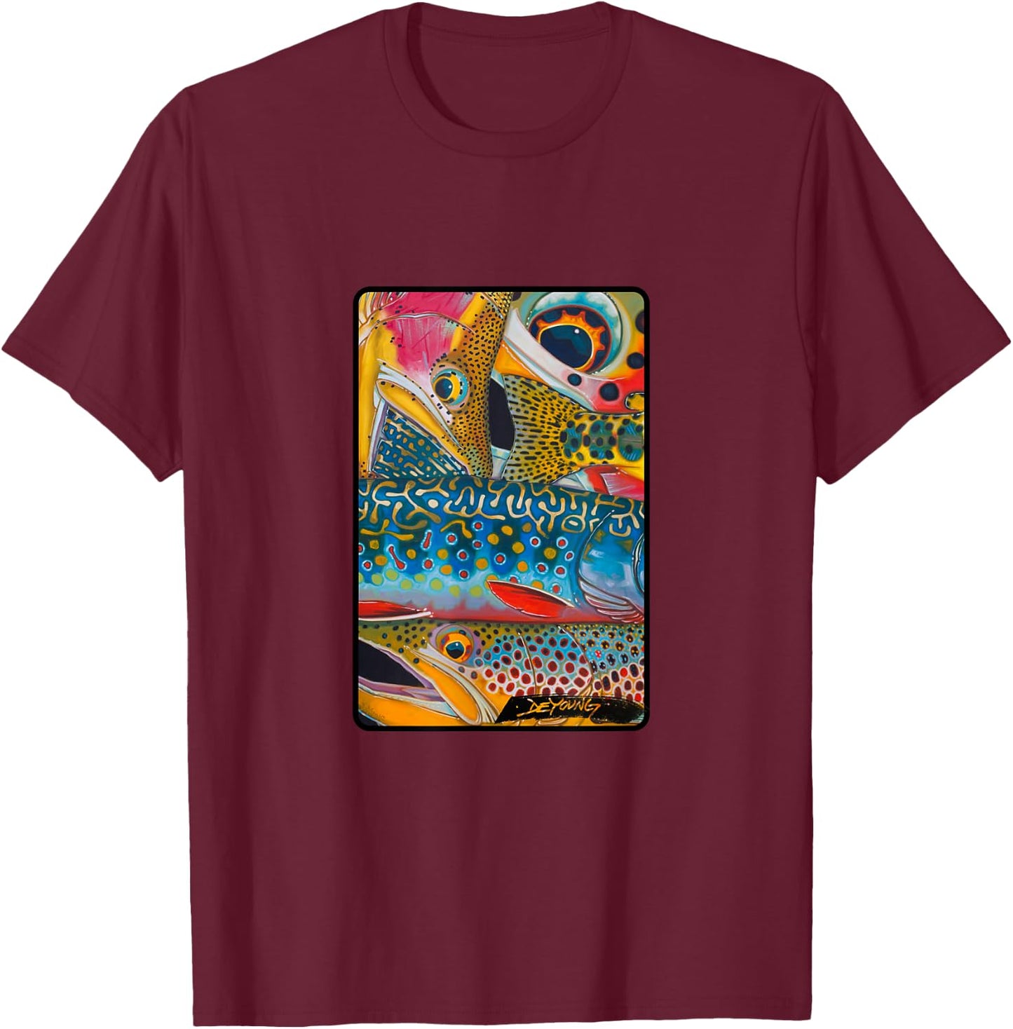 Trout Confetti Series 4 Derek DeYoung Fishing Gift T-Shirt - T-Shirt | Maroon