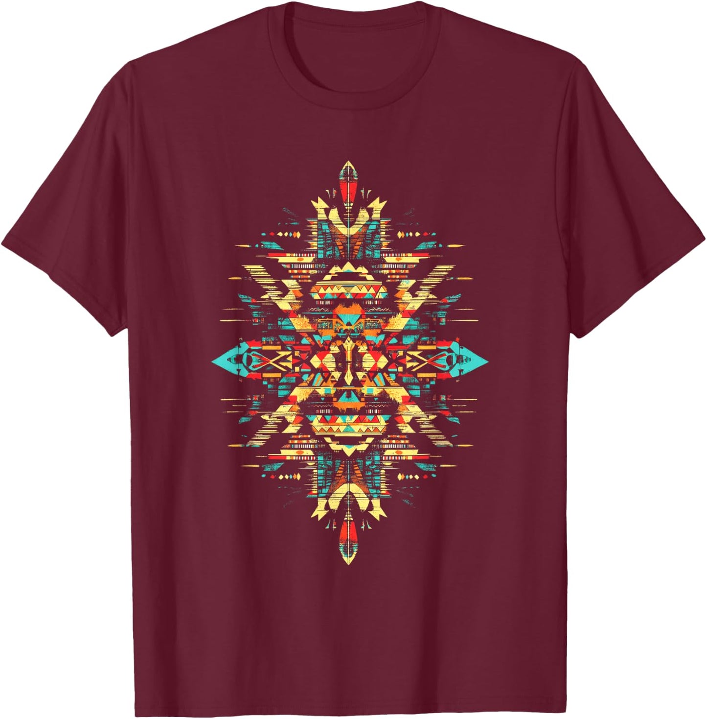 Southwest Turquoise Native American Aztec Pattern T-Shirt - T-Shirt | Maroon