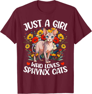 Just A Girl Who Loves Sphynx Cat Aesthetic Flower Sphynx Cat T-Shirt - T-Shirt | Maroon