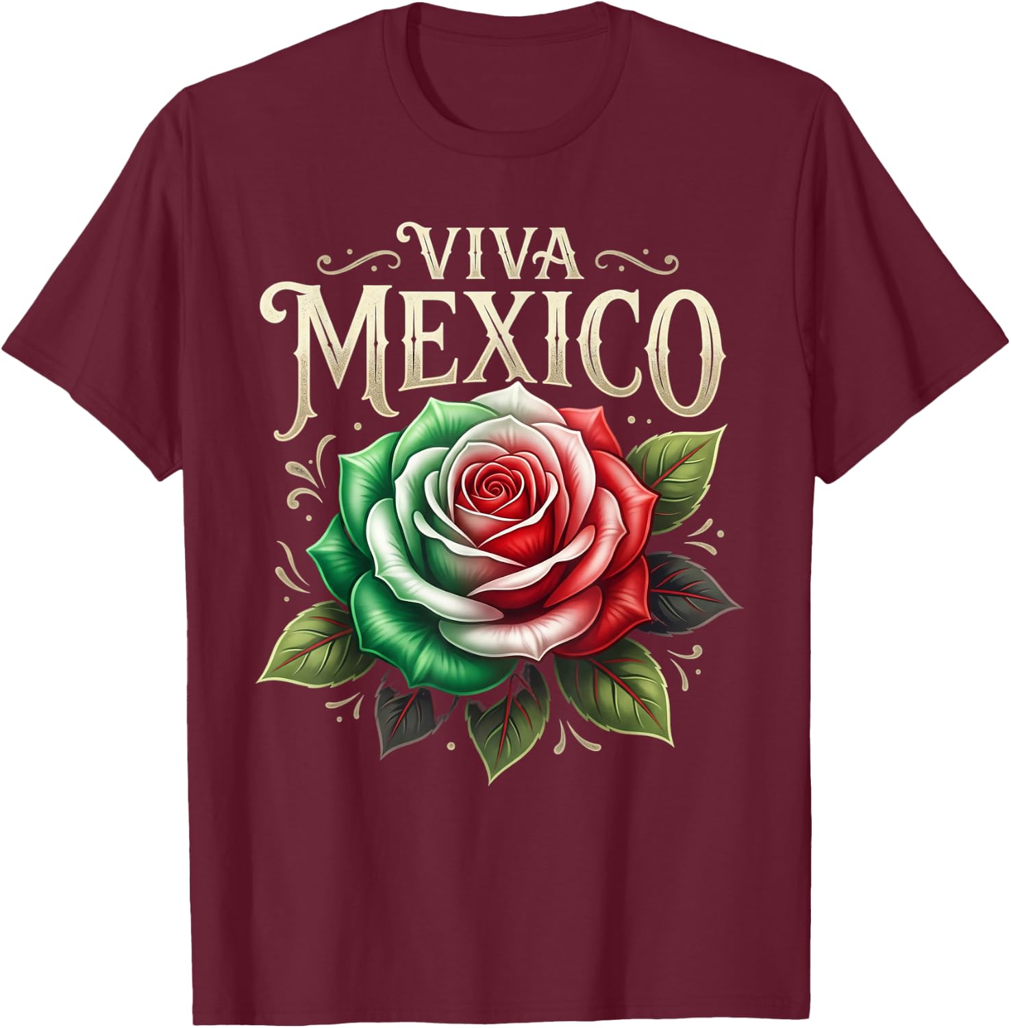 Viva Mexico Flag Rose Flower Independence Day Men Women Kids T-Shirt - T-Shirt | Maroon