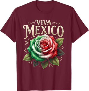 Viva Mexico Flag Rose Flower Independence Day Men Women Kids T-Shirt - T-Shirt | Maroon