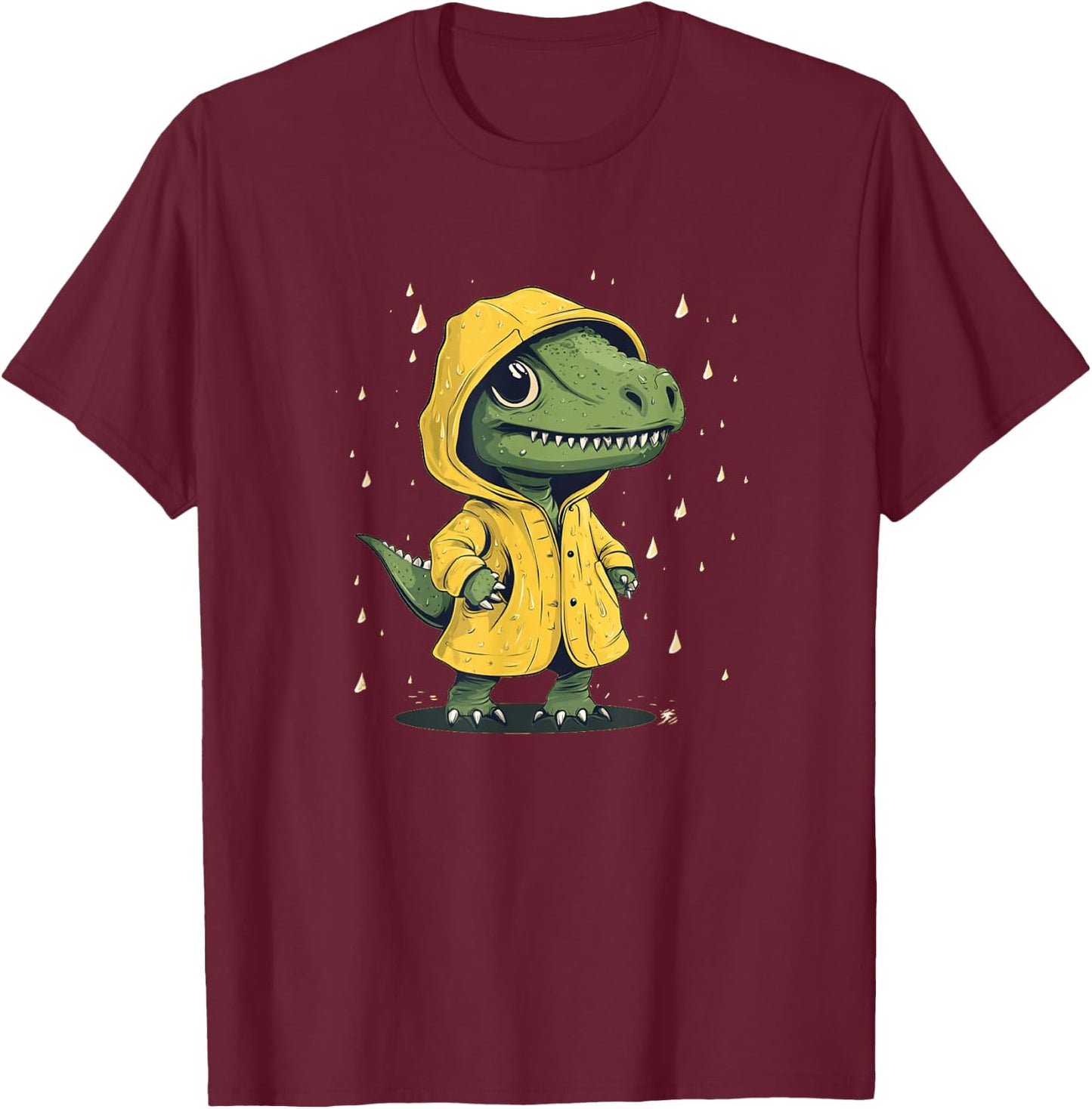 Hilarious Dino Raincoat Adventure Graphic for Boys and Girls T-Shirt - T-Shirt | Maroon