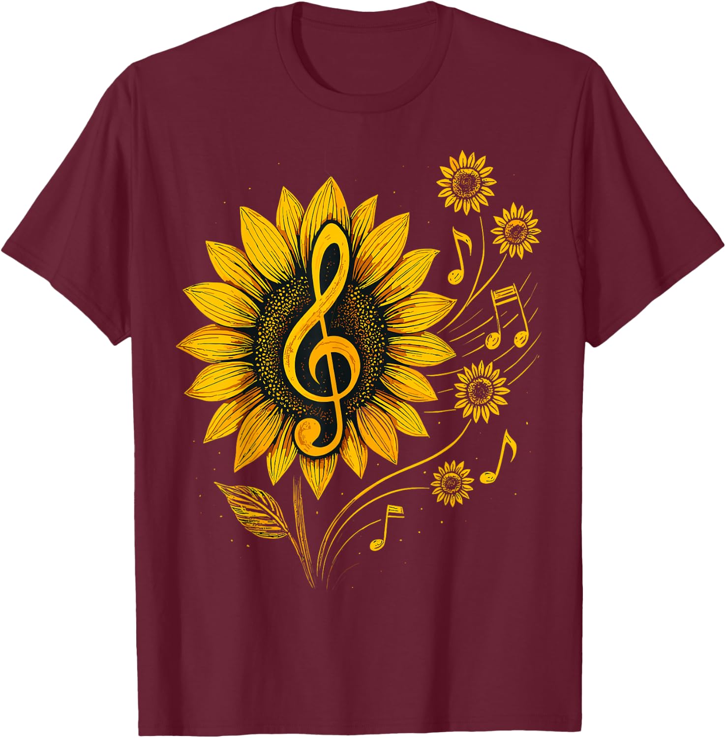 Sunflower Music Notes– Treble Clef Floral Musician T-Shirt - T-Shirt | Maroon