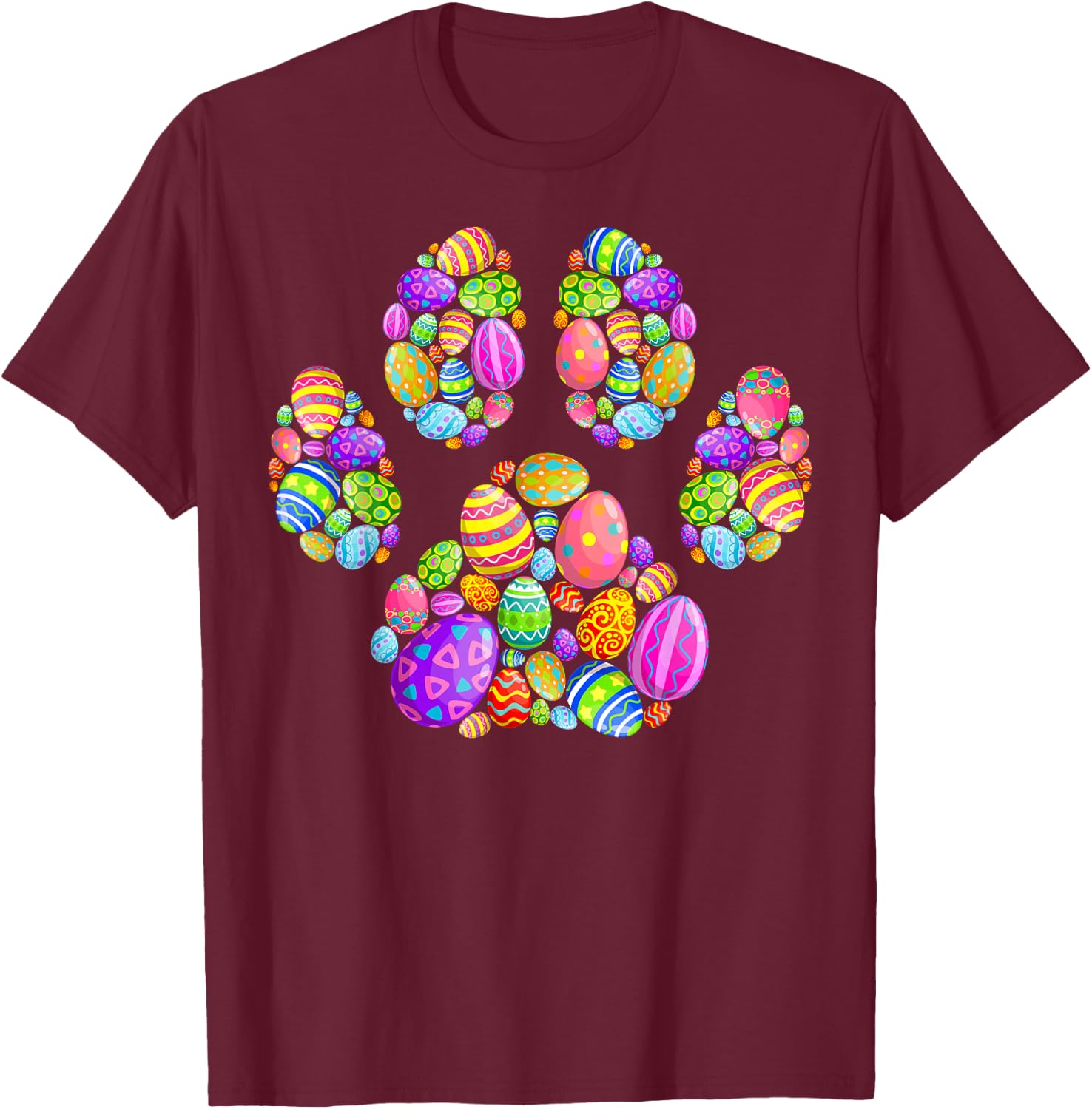 Funny Dog Paw Print With Easter Eggs Easter Day Boys Girls T-Shirt - T-Shirt | Maroon