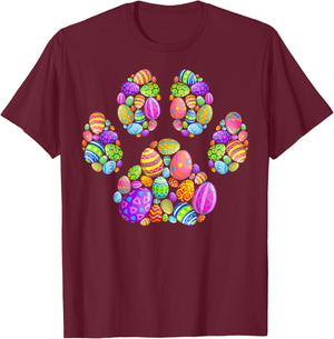 Funny Dog Paw Print With Easter Eggs Easter Day Boys Girls T-Shirt - T-Shirt | Maroon