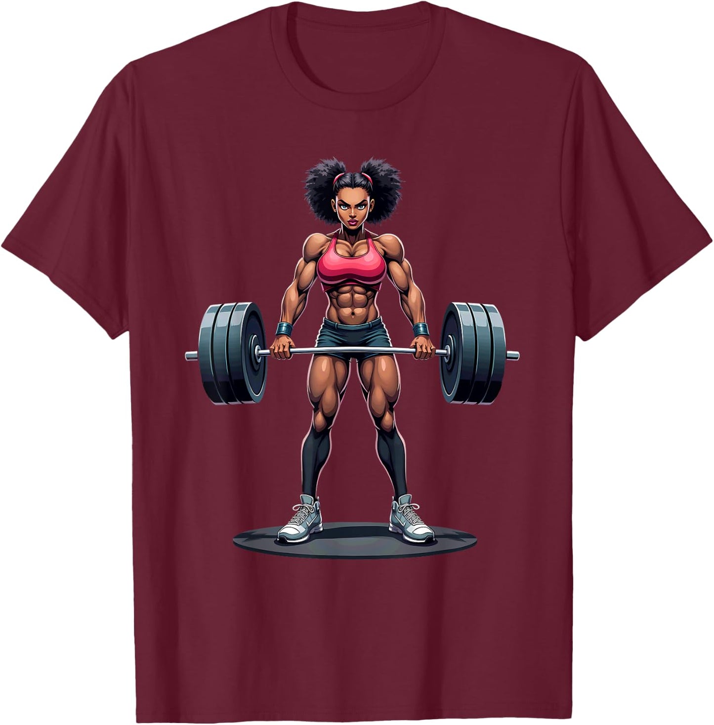 Workout Gym Black Girl Deadlift Weightlifting T-Shirt - T-Shirt | Maroon