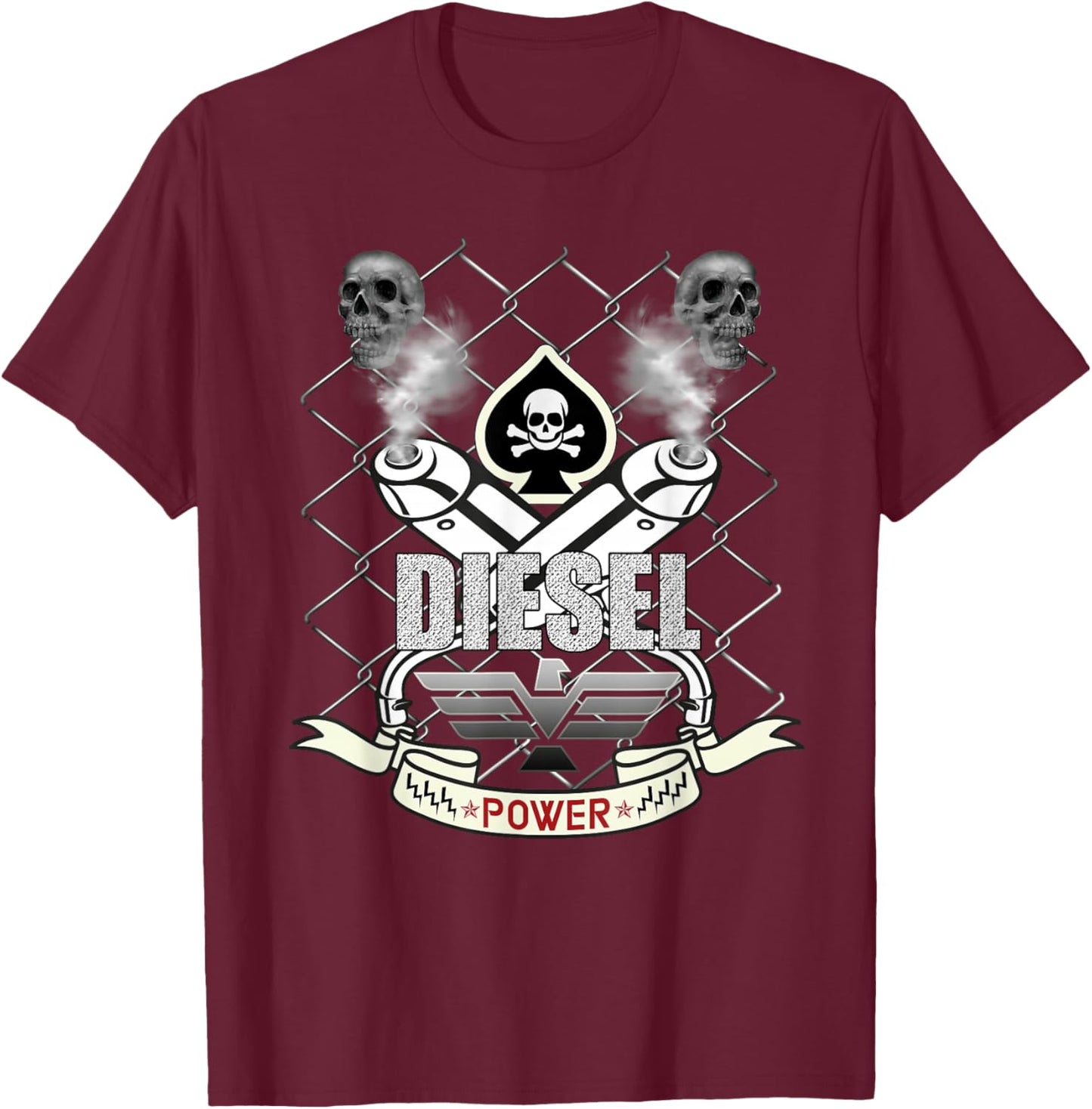 Diesel Power Skull Design , black T-Shirt - T-Shirt | Maroon