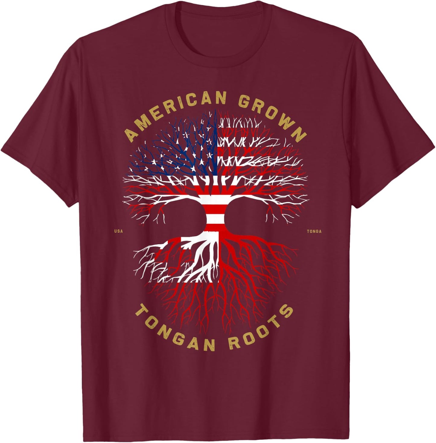 American Grown With Tongan Roots Tree USA Flag Unique Gifts T-Shirt - T-Shirt | Maroon