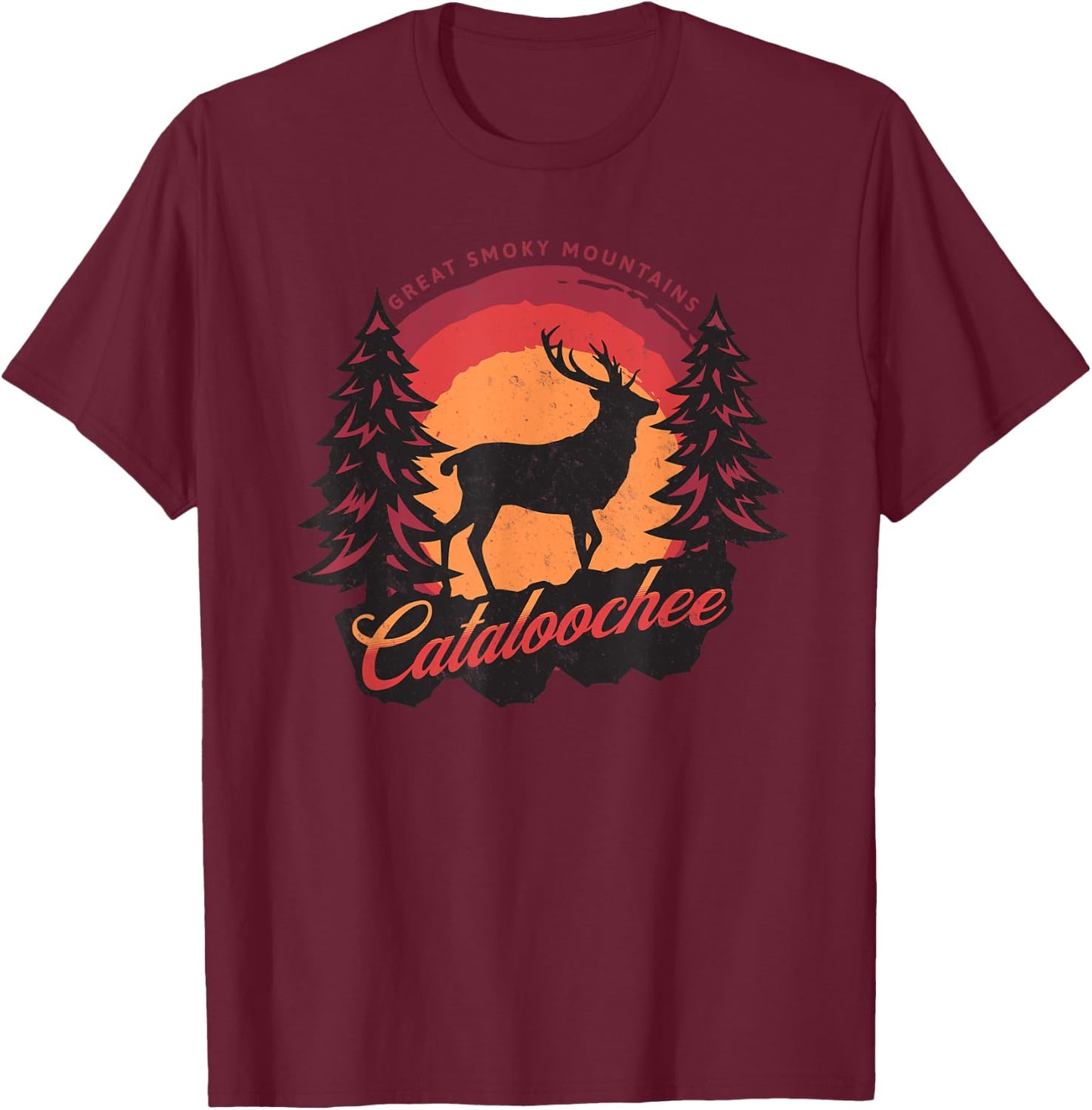Cataloochee Valley Elk Great Smoky Mountains T-Shirt - T-Shirt | Maroon