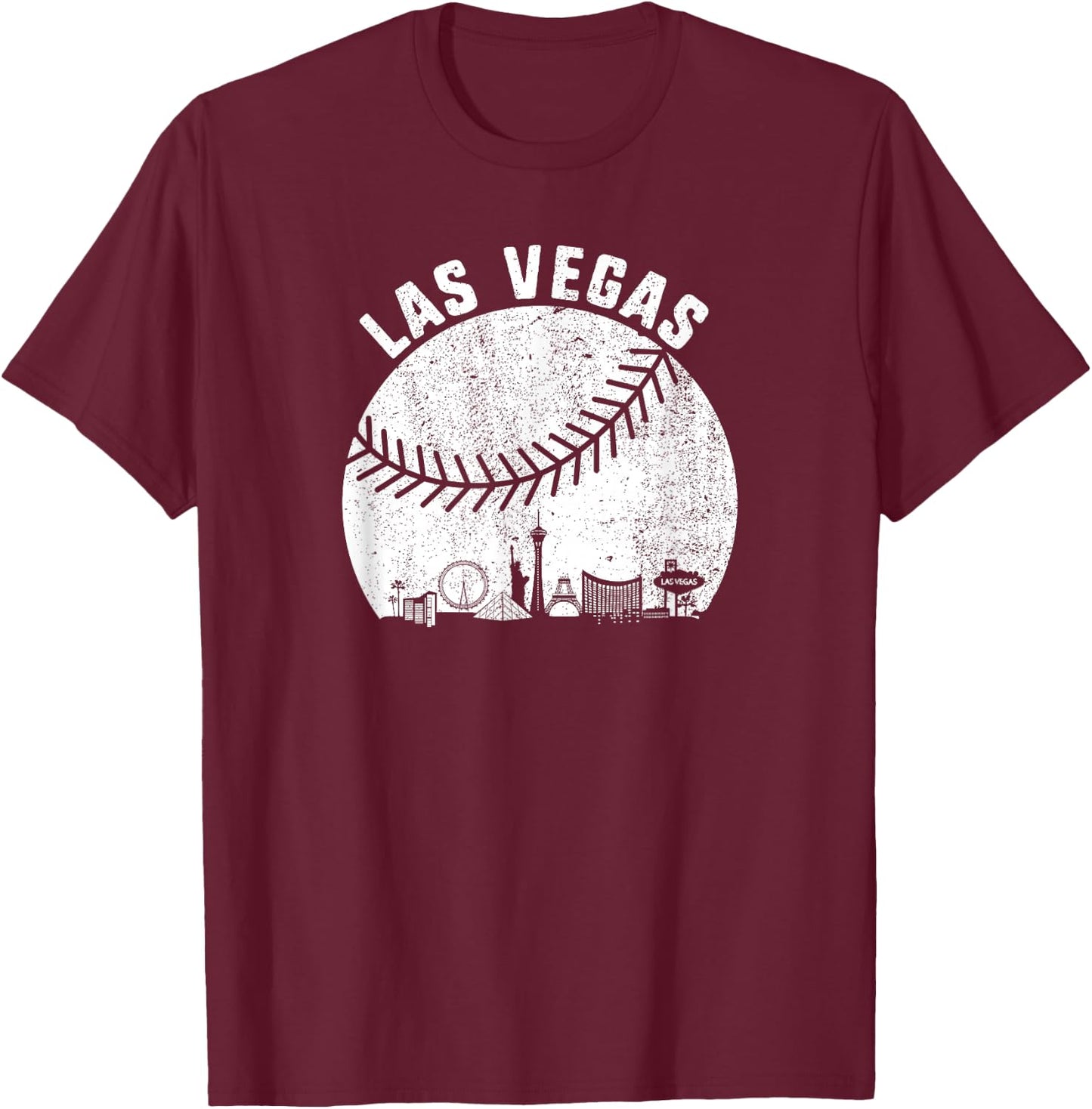 Las Vegas Skyline Baseball Fan Vintage Baseball Las Vegas T-Shirt - T-Shirt | Maroon