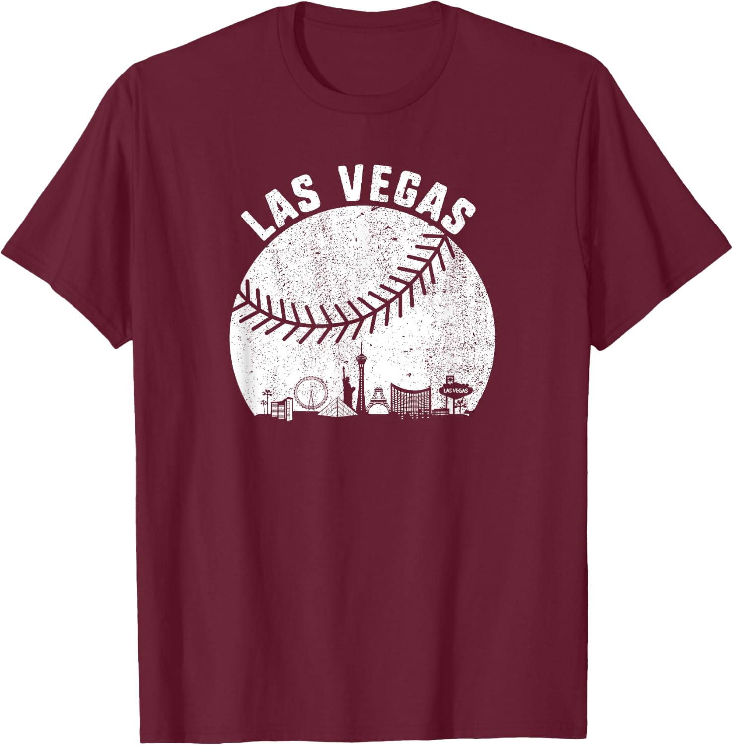 Las Vegas Skyline Baseball Fan Vintage Baseball Las Vegas T-Shirt - T-Shirt | Maroon