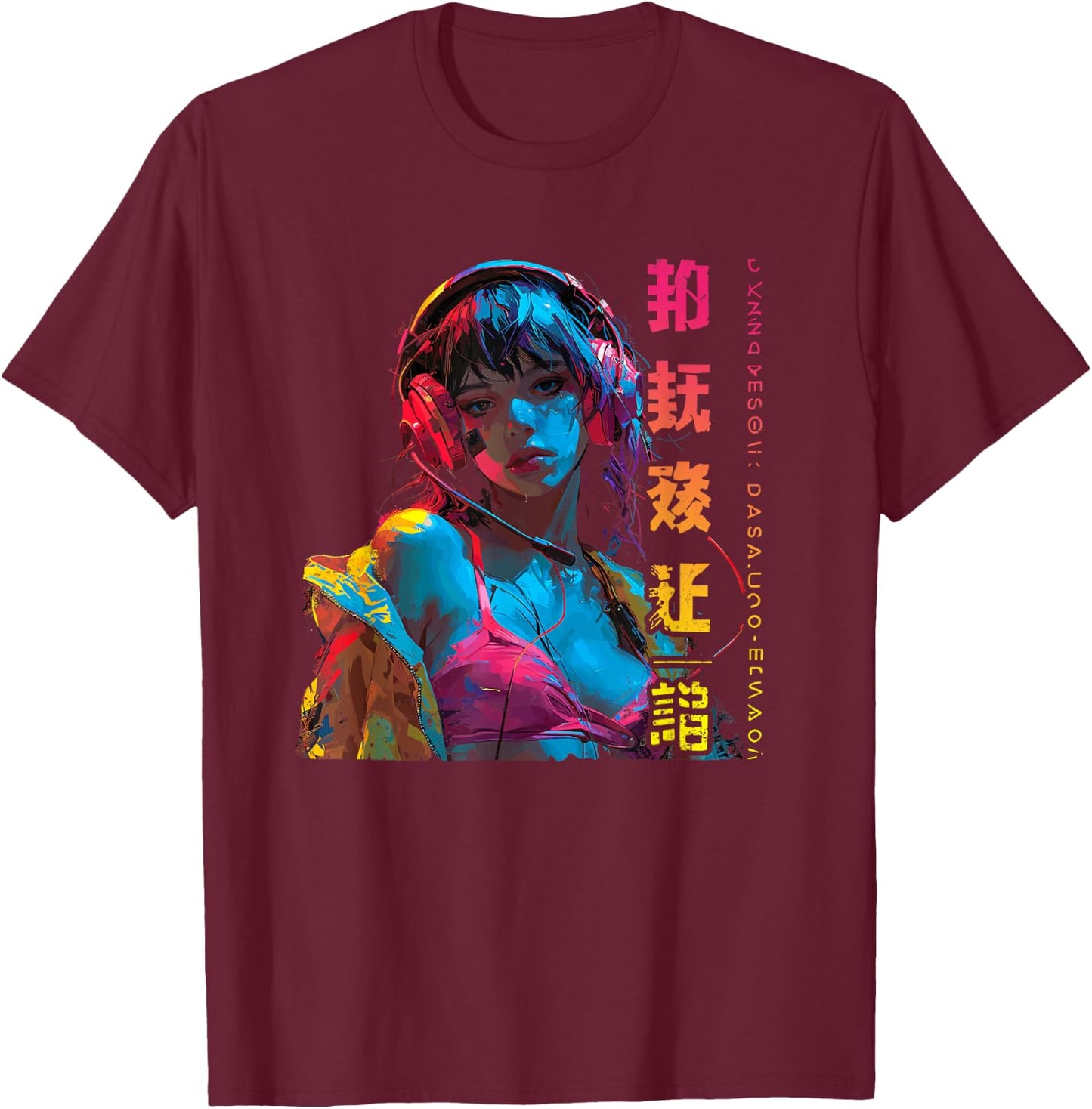 Anime Cyberpunk Manga mädchen T-Shirt - T-Shirt | Maroon