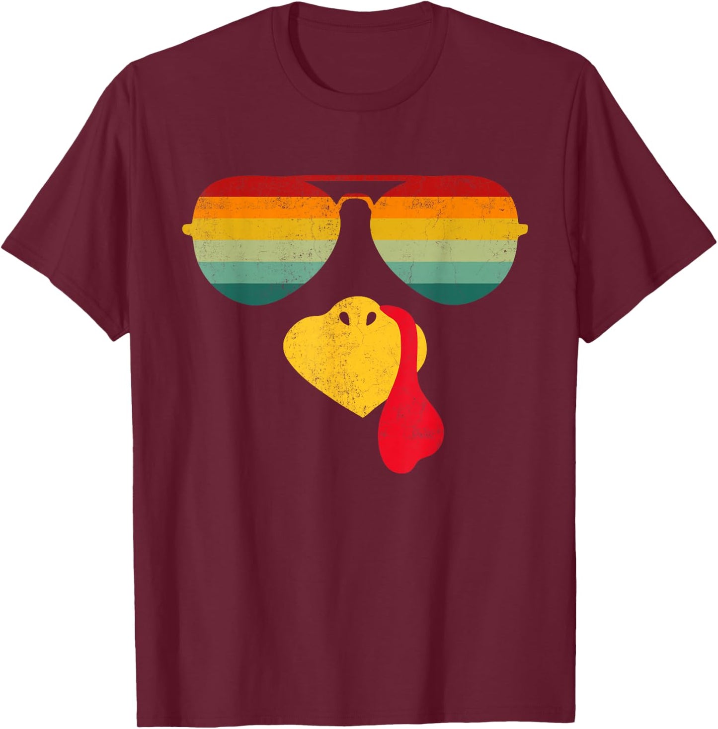 Thanksgiving Turkey Face Sunglasses Thanksgiving Funny T-Shirt - T-Shirt | Maroon