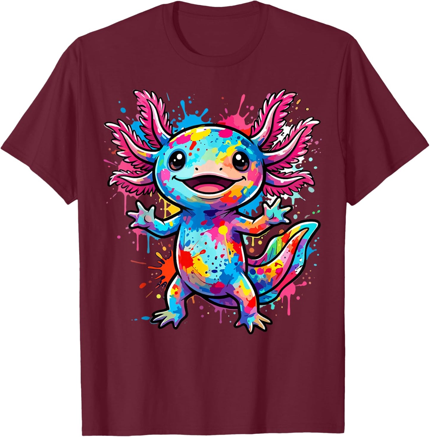 Cute Axolotl Colorful Kawaii T-Shirt - T-Shirt | Maroon