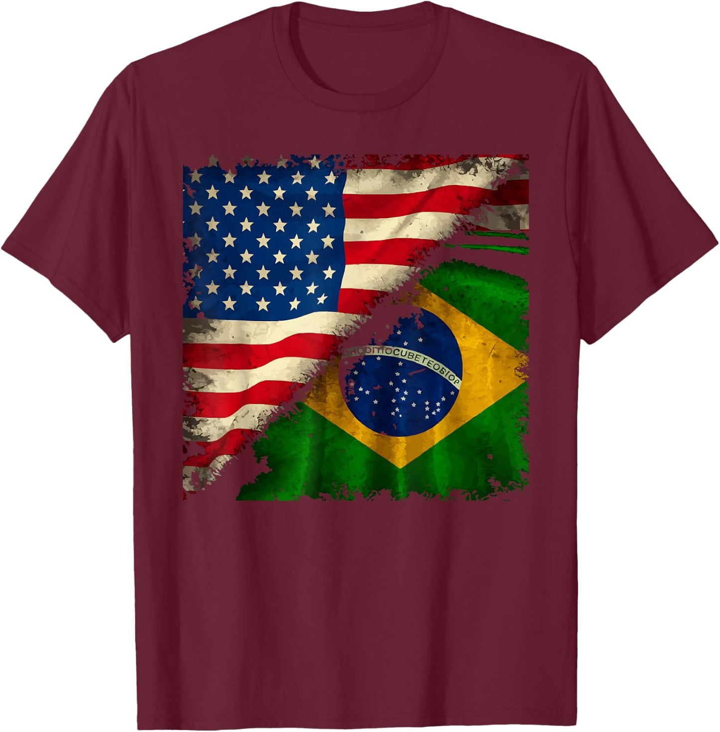 Half American Half Brazilian USA Flag Brazil America T-Shirt - T-Shirt | Maroon