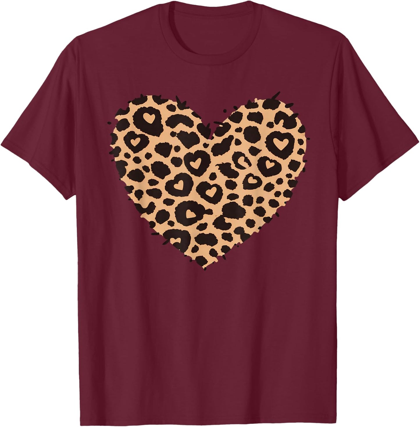Cheetah Leopard Heart Girls Animal Print , black T-Shirt - T-Shirt | Maroon