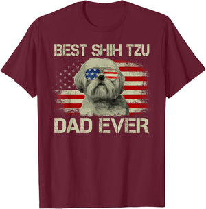 Best Shih Tzu Dad Ever Dog Lover American Flag Gift T-Shirt - T-Shirt | Maroon