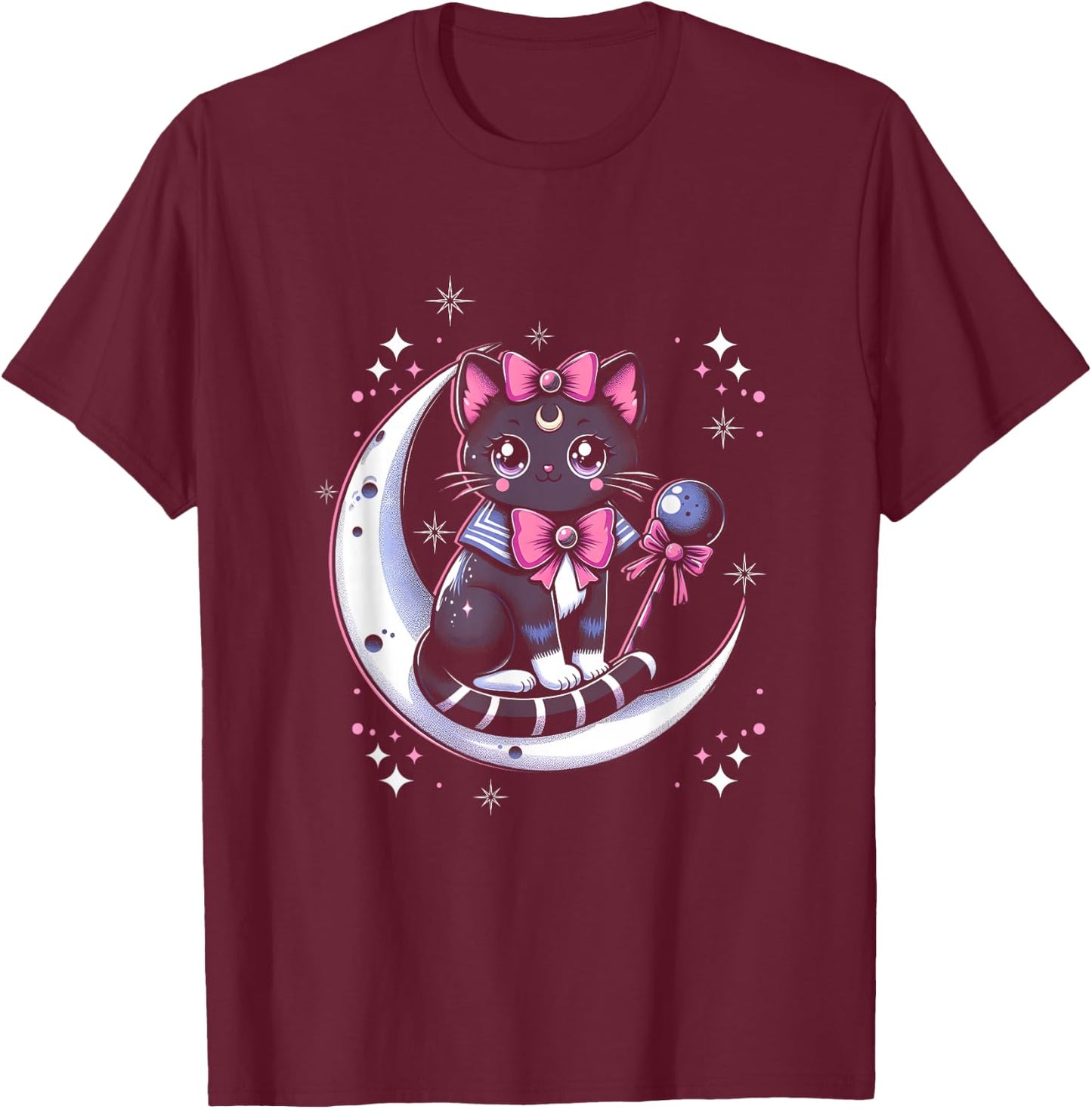 Sailor Meow Cat Sitting On The Moon Space Gothic Halloween T-Shirt - T-Shirt | Maroon