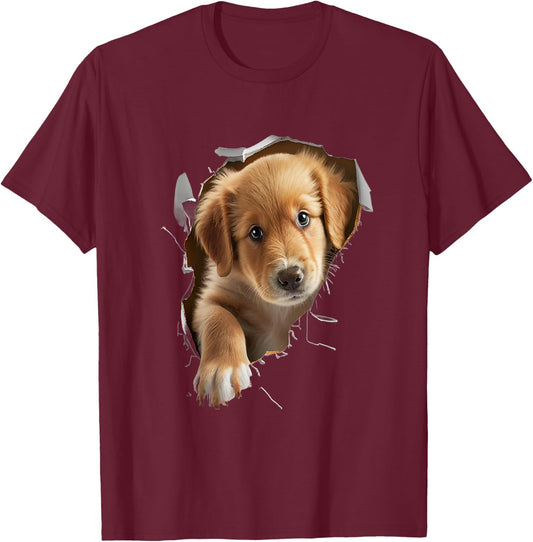 Cute Golden Retriever Puppy Dog Breaking Through Women Kids T-Shirt - T-Shirt | Maroon