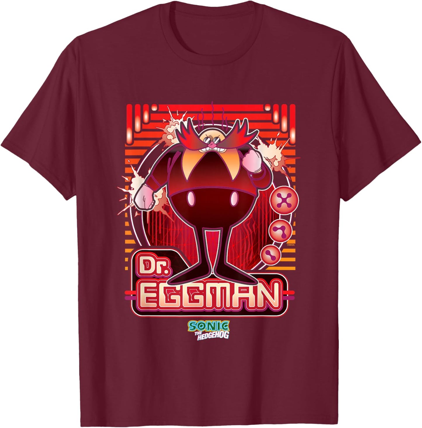 Sonic The Hedgehog Dr. Eggman Furious Portrait Retro T-Shirt - T-Shirt | Maroon
