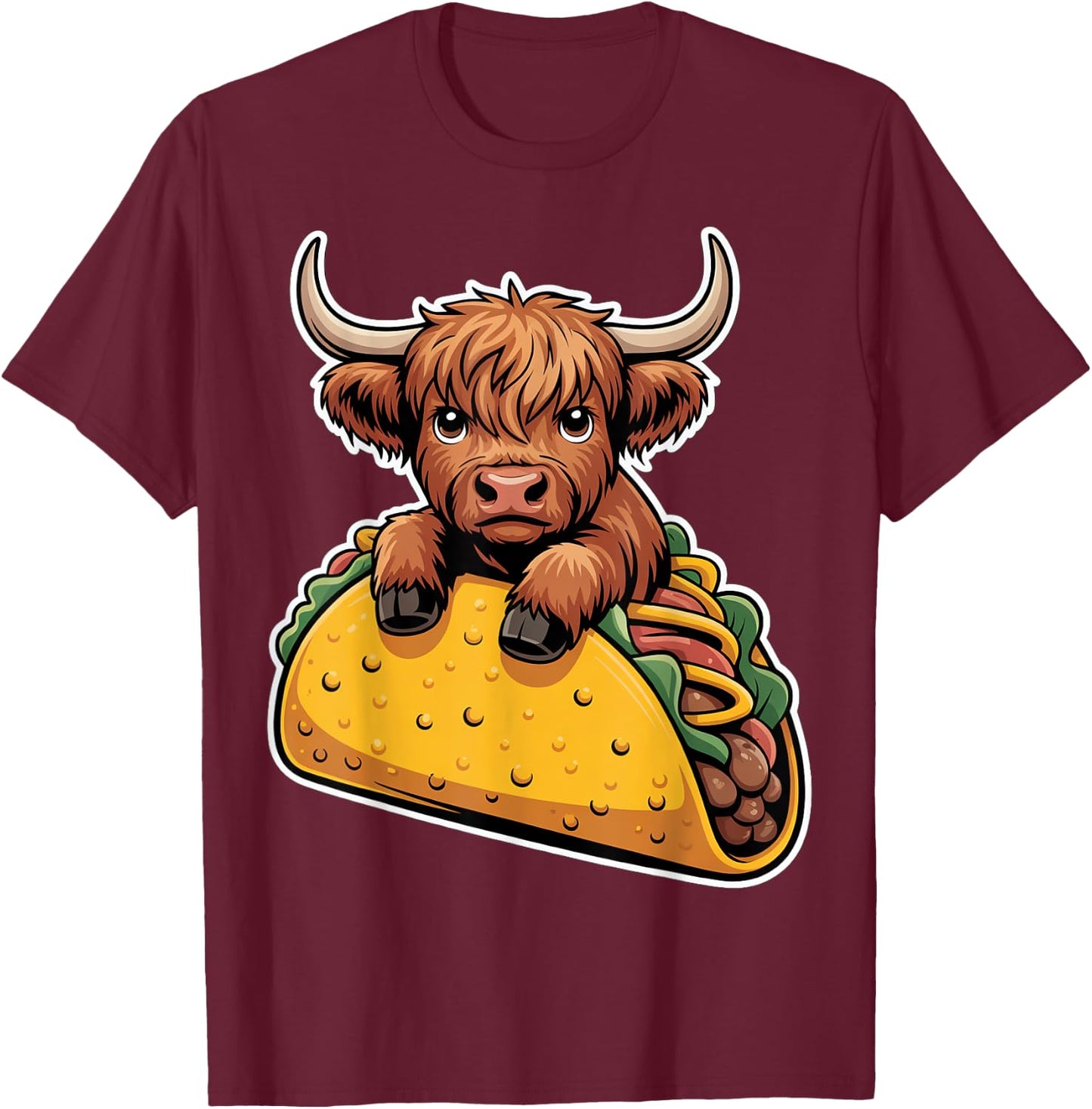 Cute Highland Cow Taco T-Shirt - T-Shirt | Maroon
