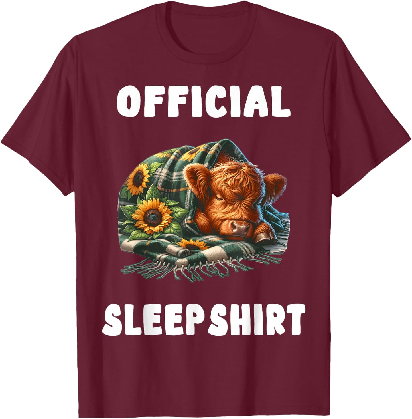 Highland_cow - Official Sleepshirt Pajamas Nightgown T-Shirt - T-Shirt | Maroon