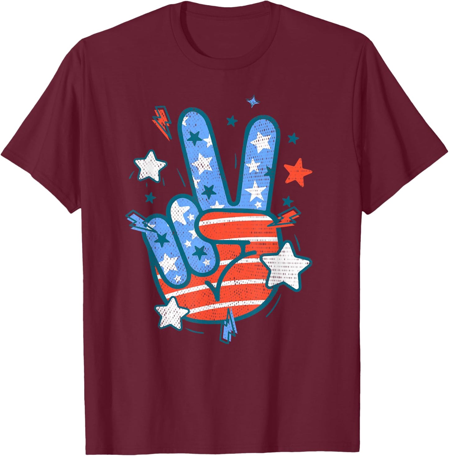 USA Flag Peace Sign Hand Fourth of July Patriotic Men Women T-Shirt - T-Shirt | Maroon