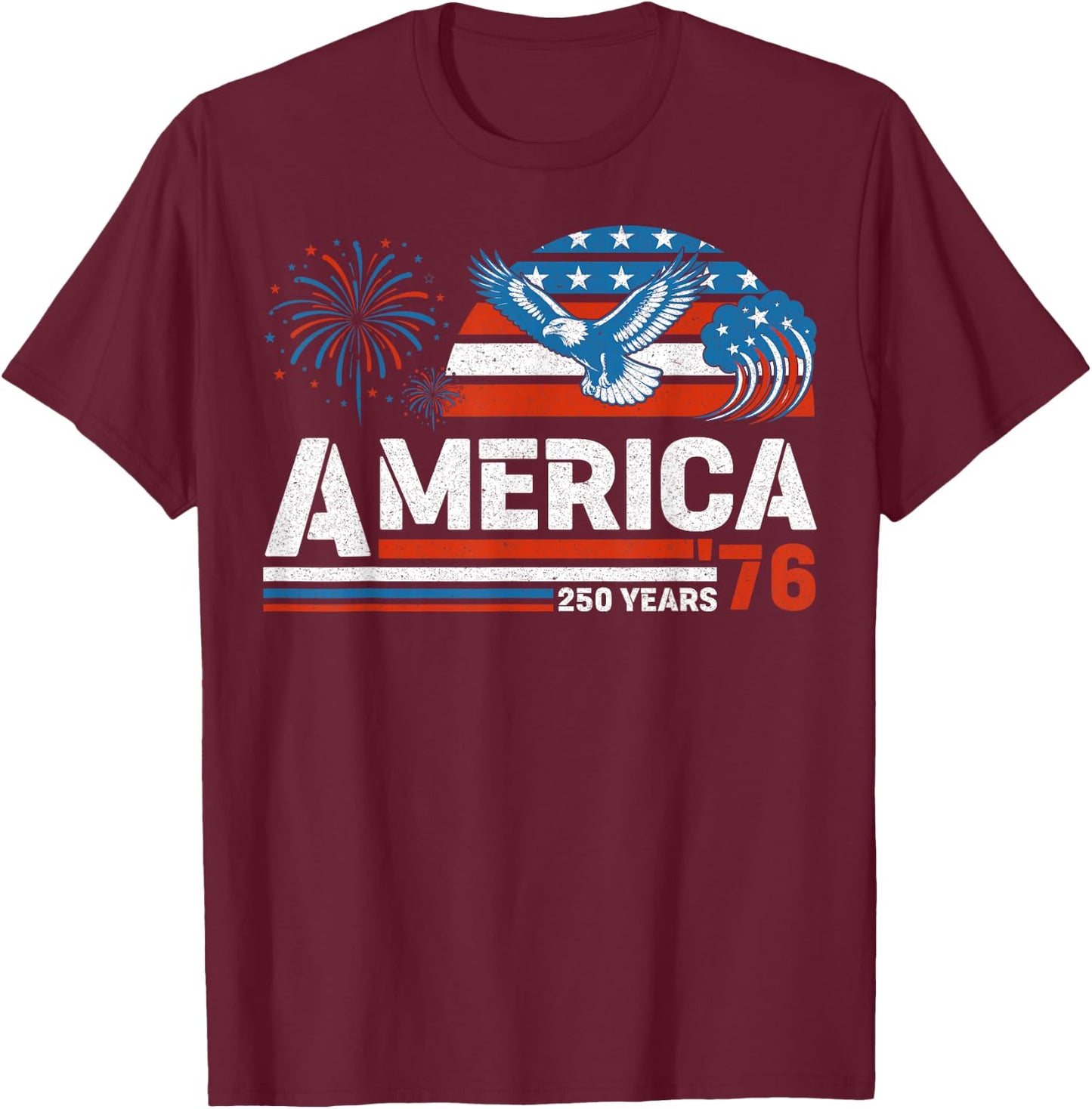 America Retro 250th Anniversary USA 1776 2026 4th of July T-Shirt - T-Shirt | Maroon