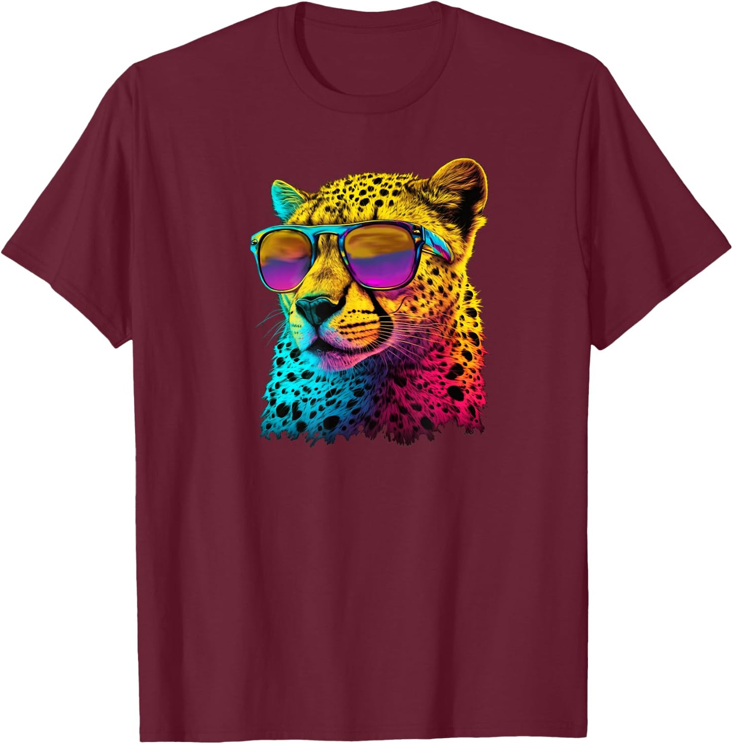 Cheetah Wearing Sunglasses Funny Graphic T-Shirt - T-Shirt | Maroon