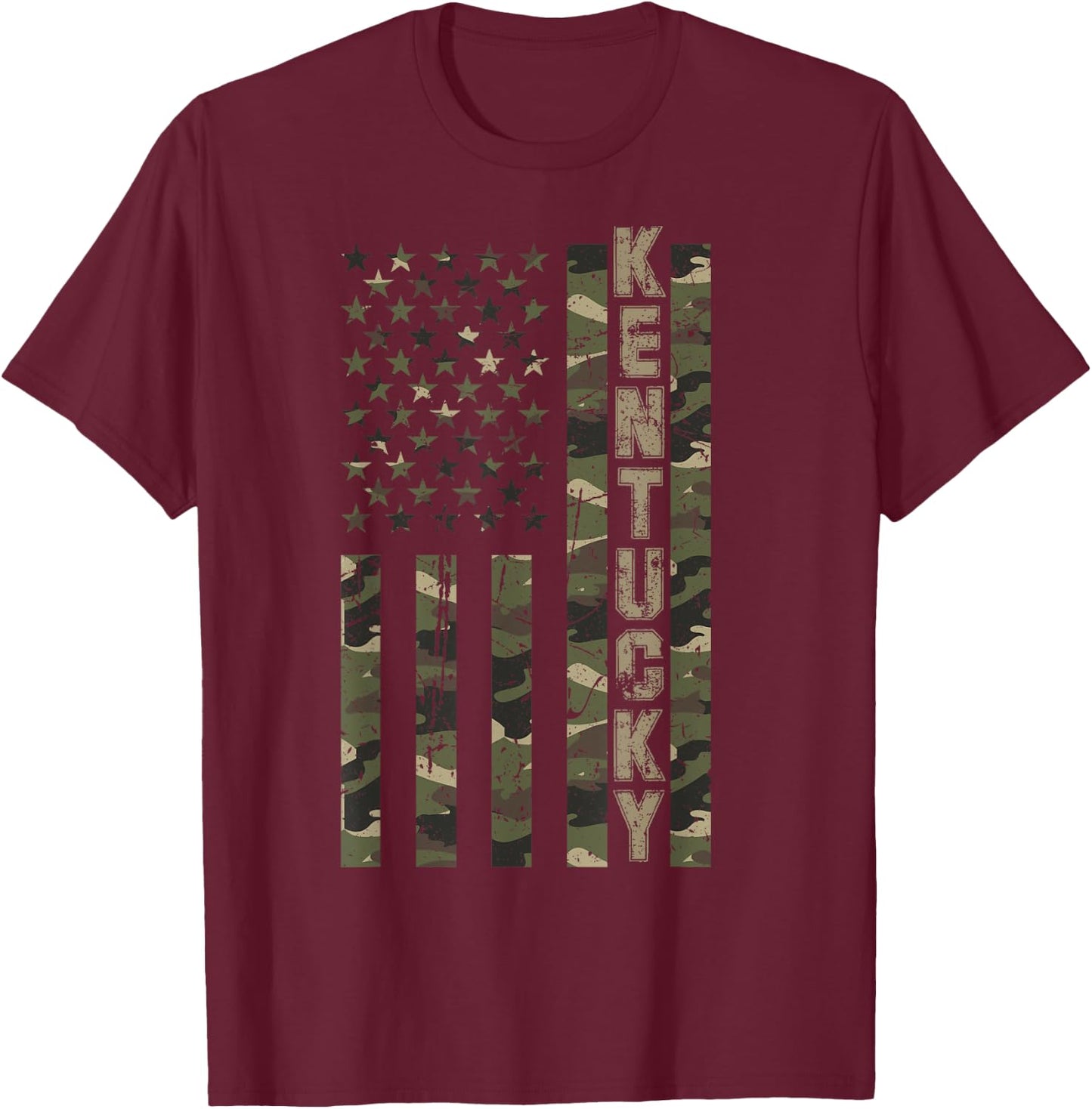 Kentucky United States Distressed Camo w US Flag T-Shirt - T-Shirt | Maroon