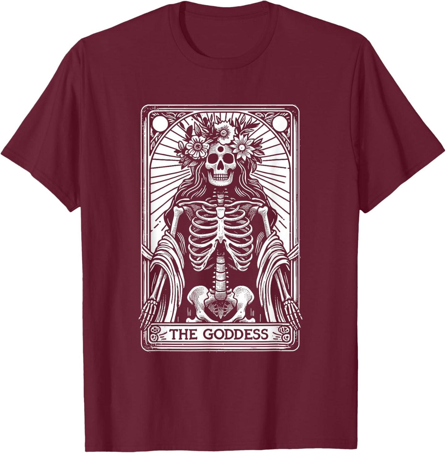 Esoteric Skeleton Occult Spiritual - Tarot Cards , Black, S T-Shirt - T-Shirt | Maroon
