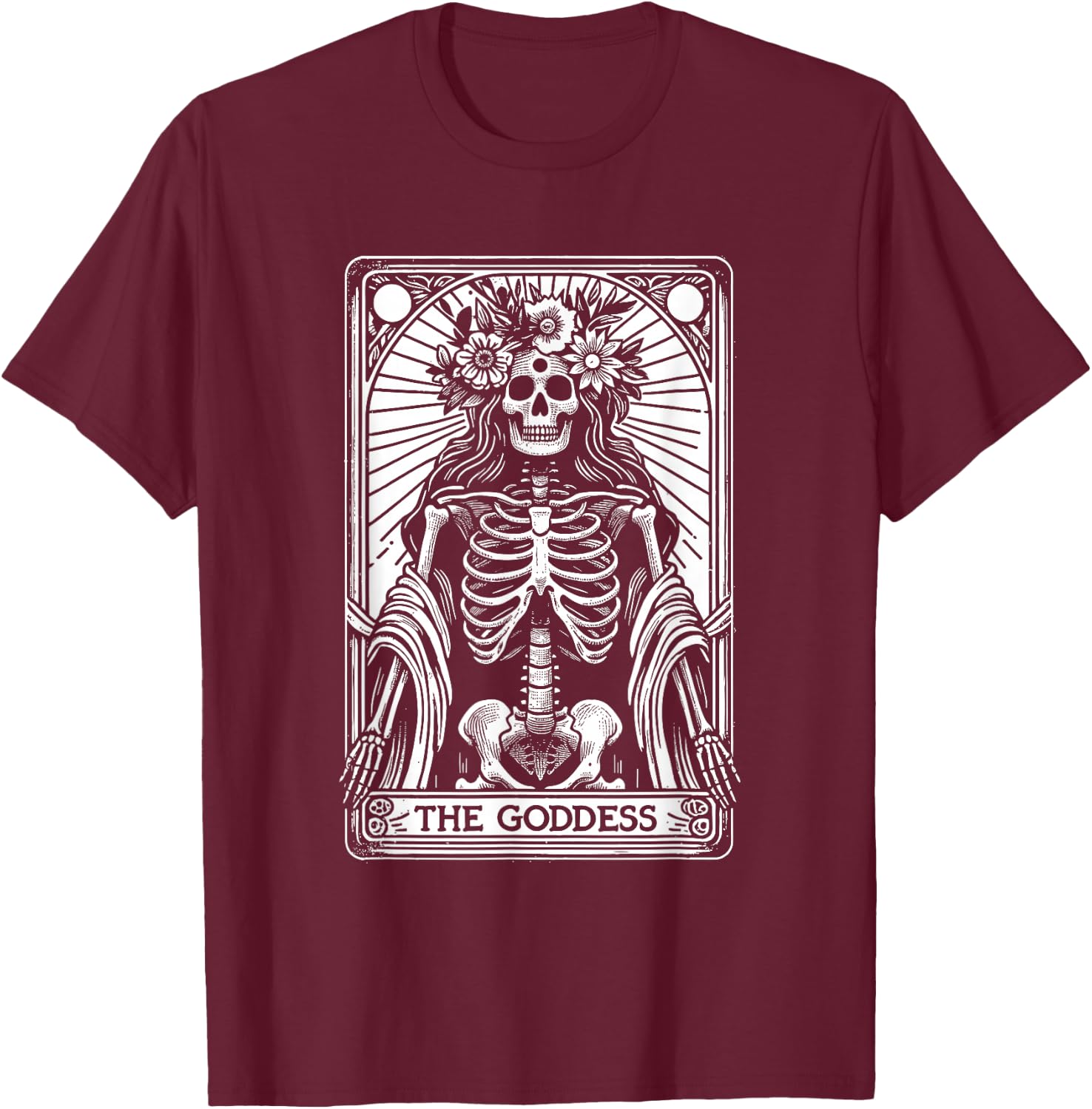 Esoteric Skeleton Occult Spiritual - Tarot Cards , Black, S T-Shirt - T-Shirt | Maroon