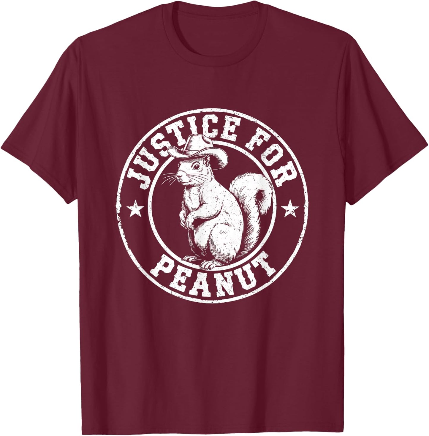 Justice For Peanut The Squirrel - Cute Squirrel Cowboy Hat T-Shirt - T-Shirt | Maroon