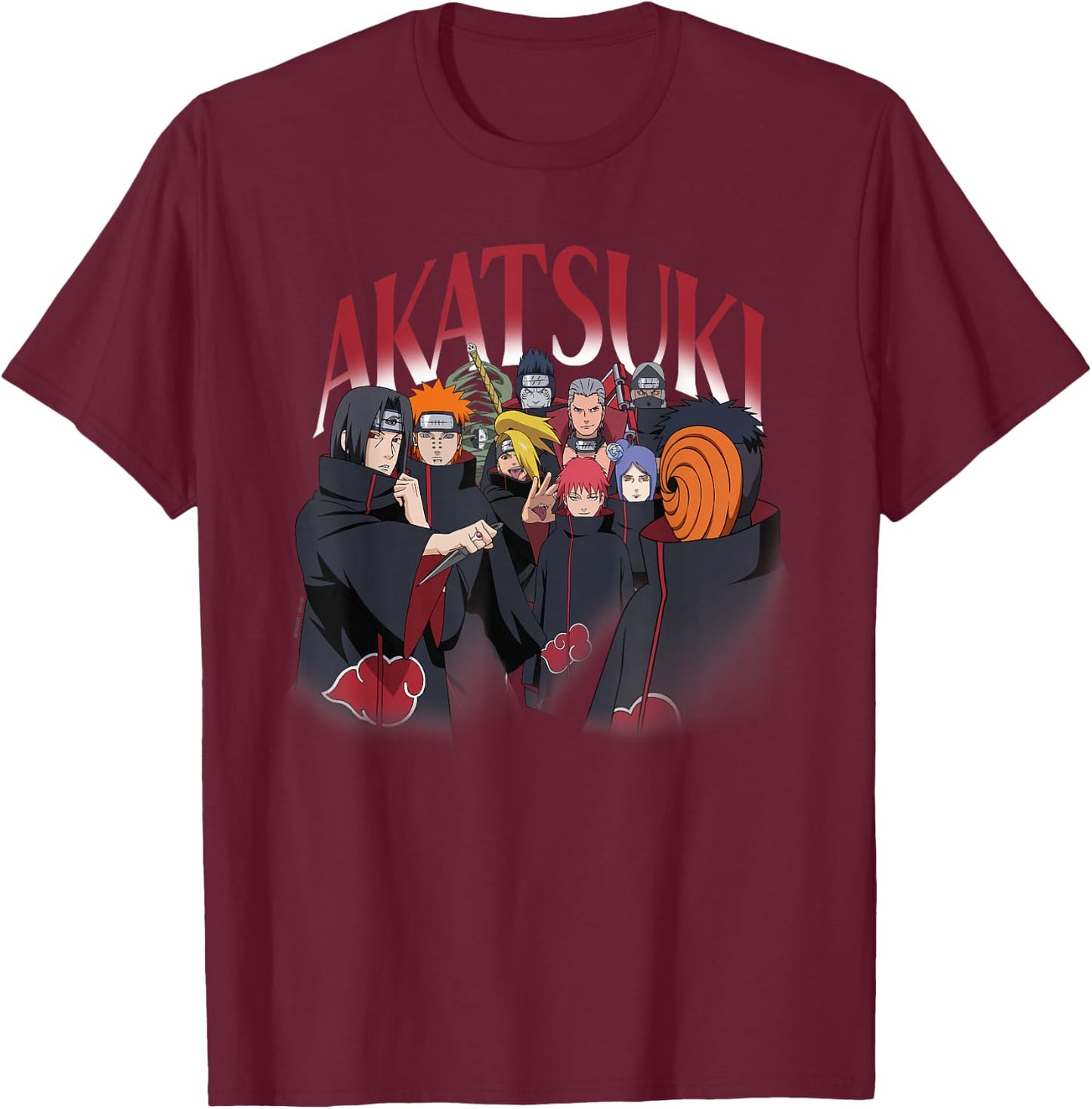 Naruto Shippuden Akatsuki Group Pose 90's Style Anime T-Shirt - T-Shirt | Maroon