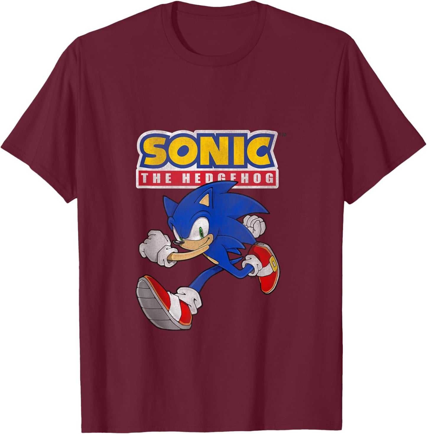 Sonic The Hedgehog Running Sonic Cool Portrait Vintage T-Shirt - T-Shirt | Maroon