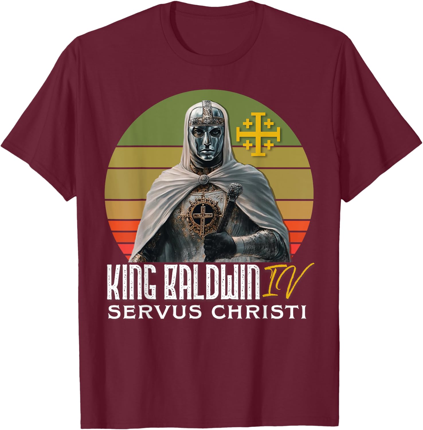King Baldwin IV Jerusalem Cross Catholic T-Shirt - T-Shirt | Maroon