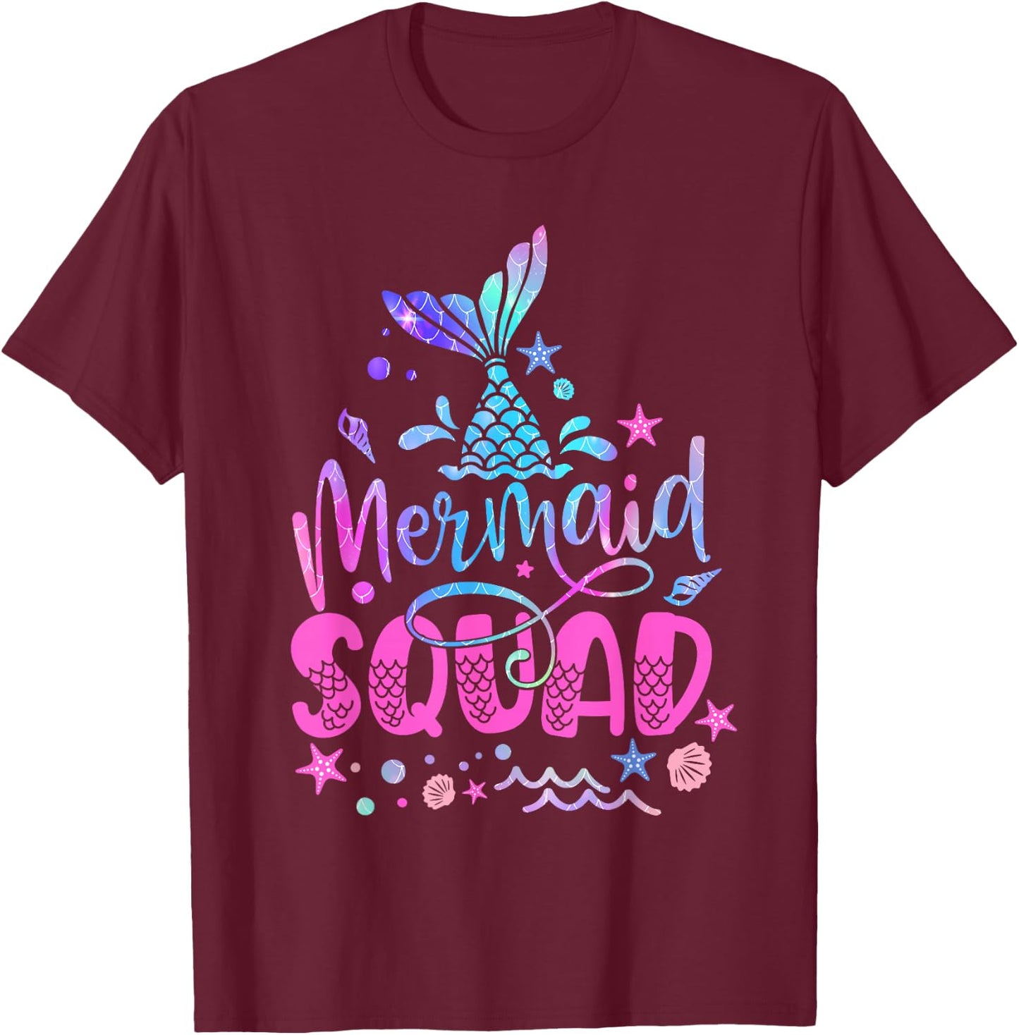 Mermaid Squad Mermaid Tail Toddler Girls Birthday outfit T-Shirt - T-Shirt | Maroon