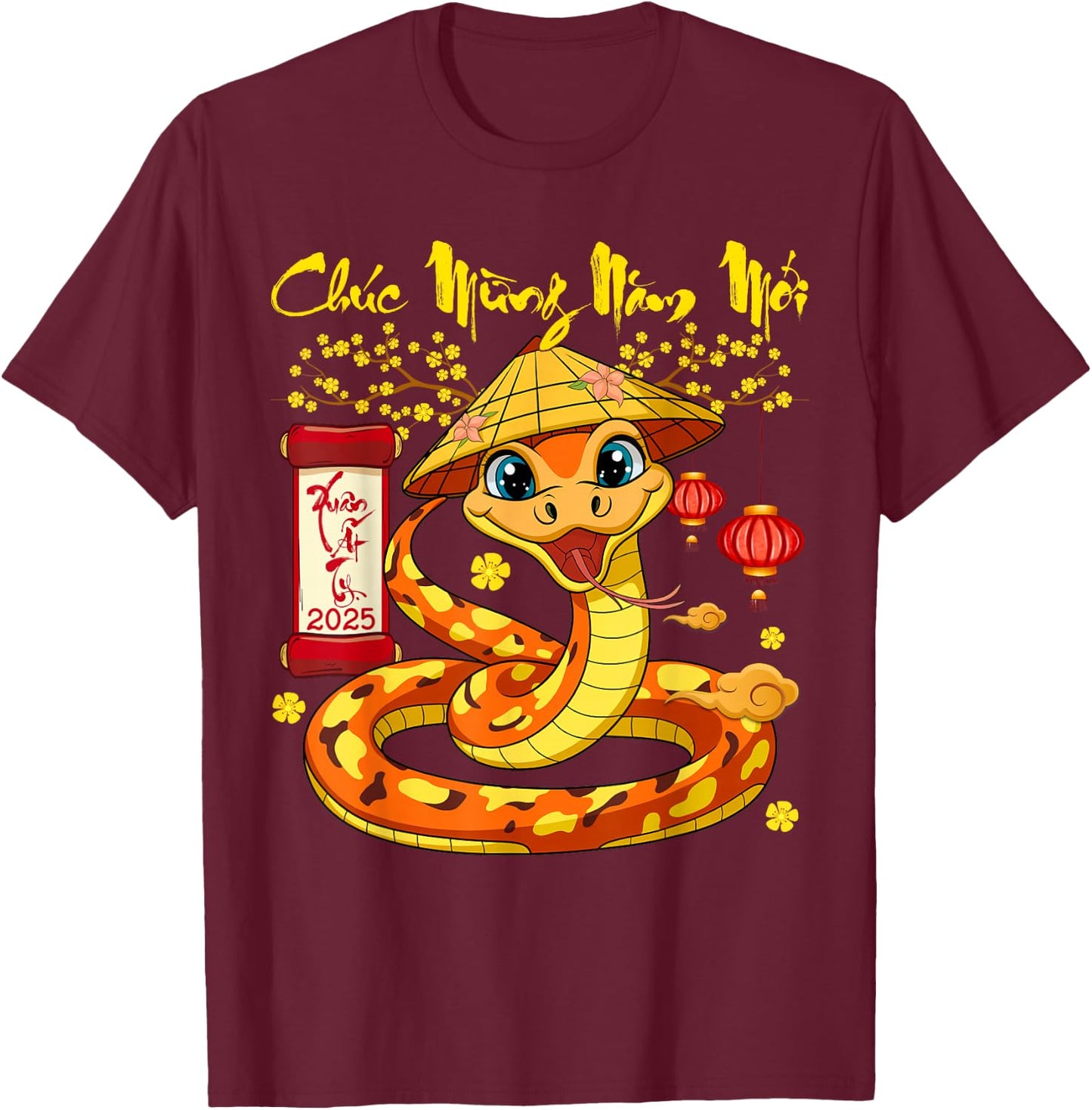 Vietnamese New Year 2025 Chuc Mung Nam Moi Tet At Ty 2025 T-Shirt - T-Shirt | Maroon