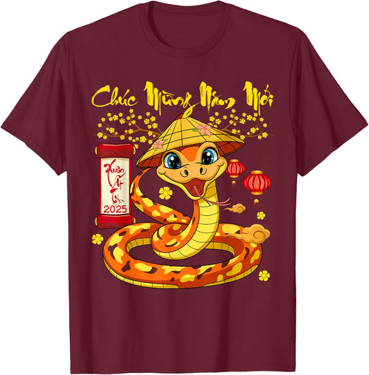 Vietnamese New Year 2025 Chuc Mung Nam Moi Tet At Ty 2025 T-Shirt - T-Shirt | Maroon