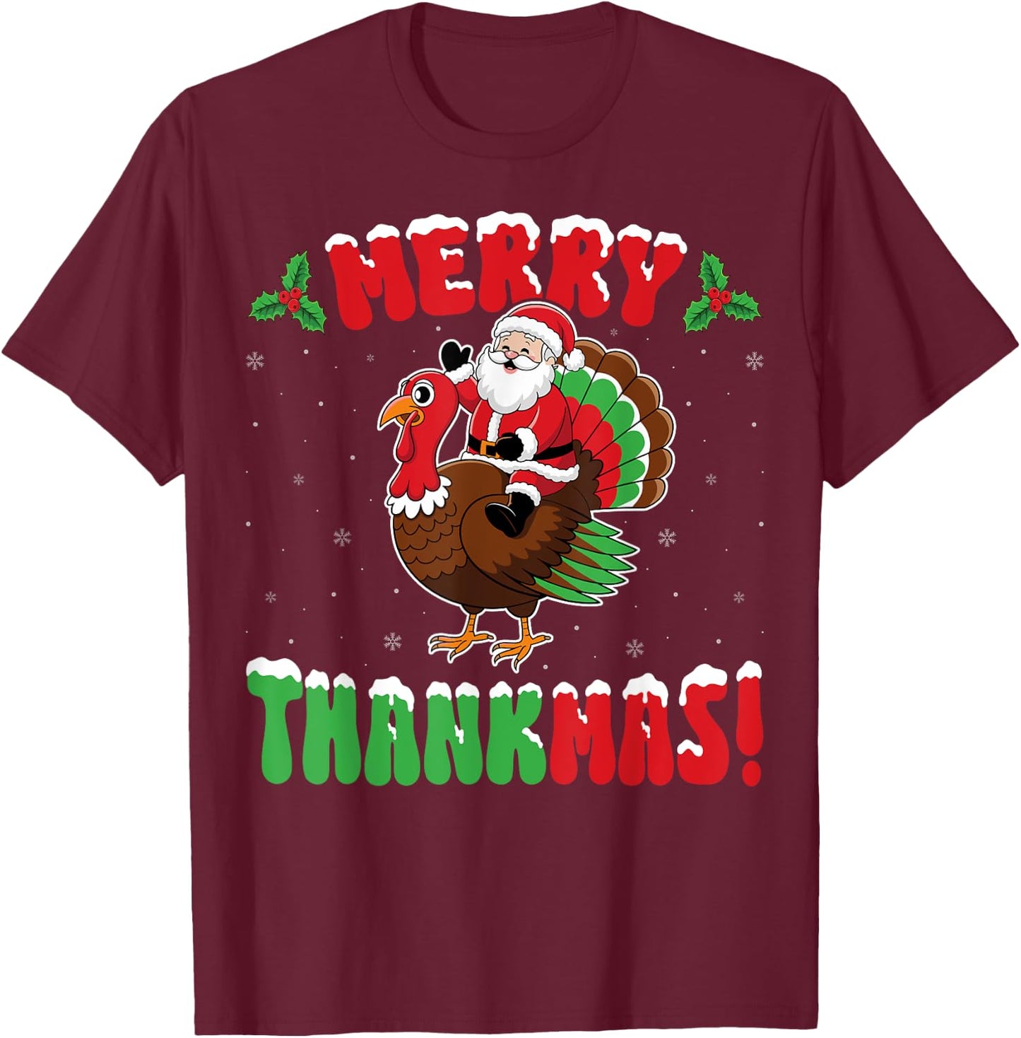 Merry Thanksmas - Turkey Lover Santa Xmas Party Christmas T-Shirt - T-Shirt | Maroon